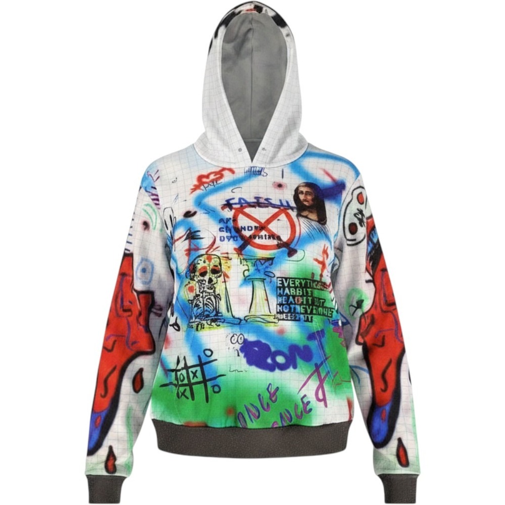 FreshHoods‎ Wall Art Hoodie Men Size Large Multicolor Graphic Streetwear Skater